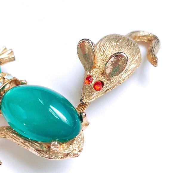 VTG 1950s Brooch Moonglow Glass Cat Mouse AB Gold Tone Figural Mid Century - Picture 4 of 8
